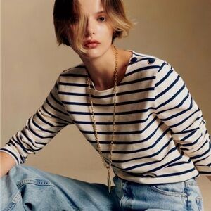 Sézane Colette Mariner Striped Navy and Ecru top sz M